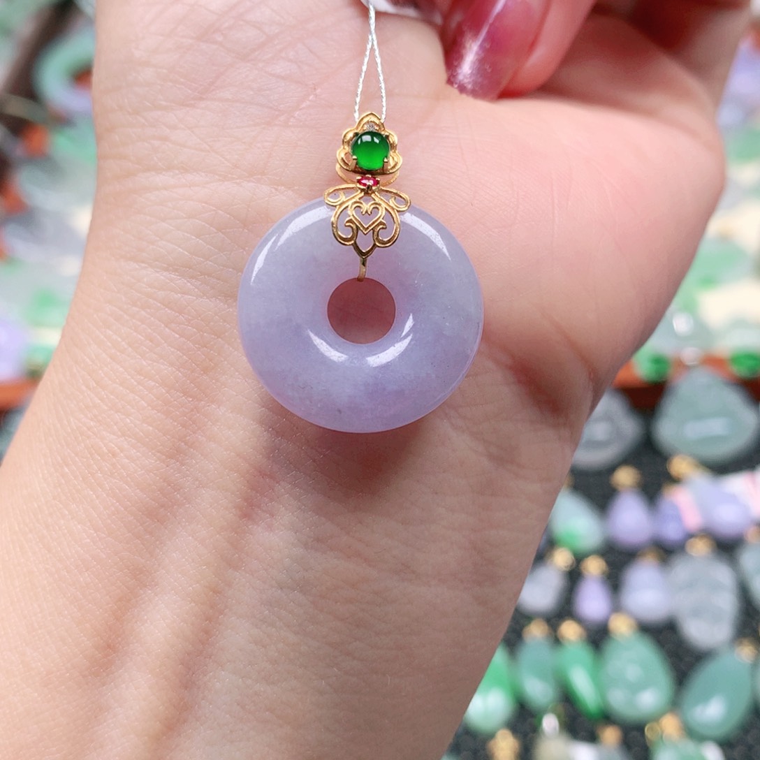 吊坠(不含链)18K金镶嵌翡翠