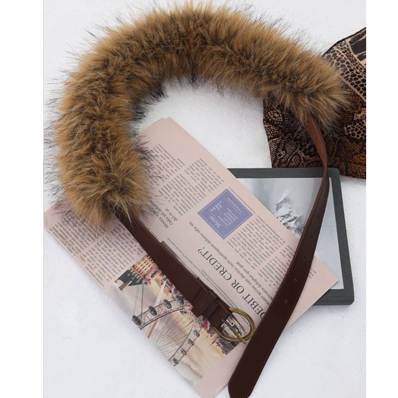 ABWLR 原创重工毛毛腰带女棕色皮带2025年新款百搭小众设计感装饰