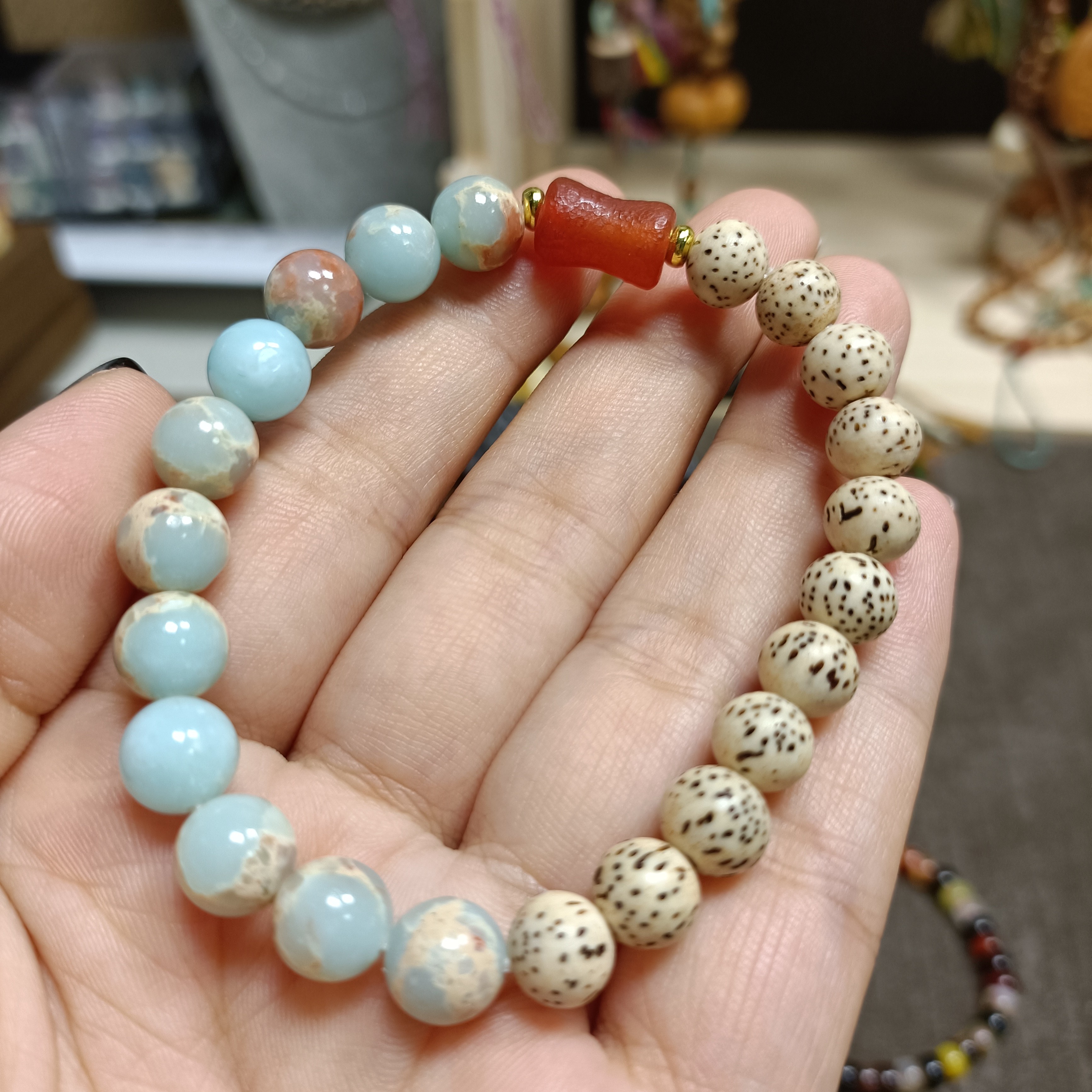 手链 福利   星月搭配蓝色寿山石单圈手串