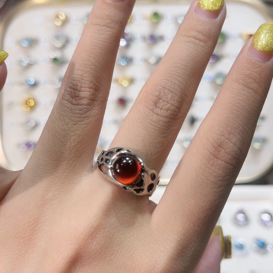 蛇纹石玉戒指银S925镶嵌