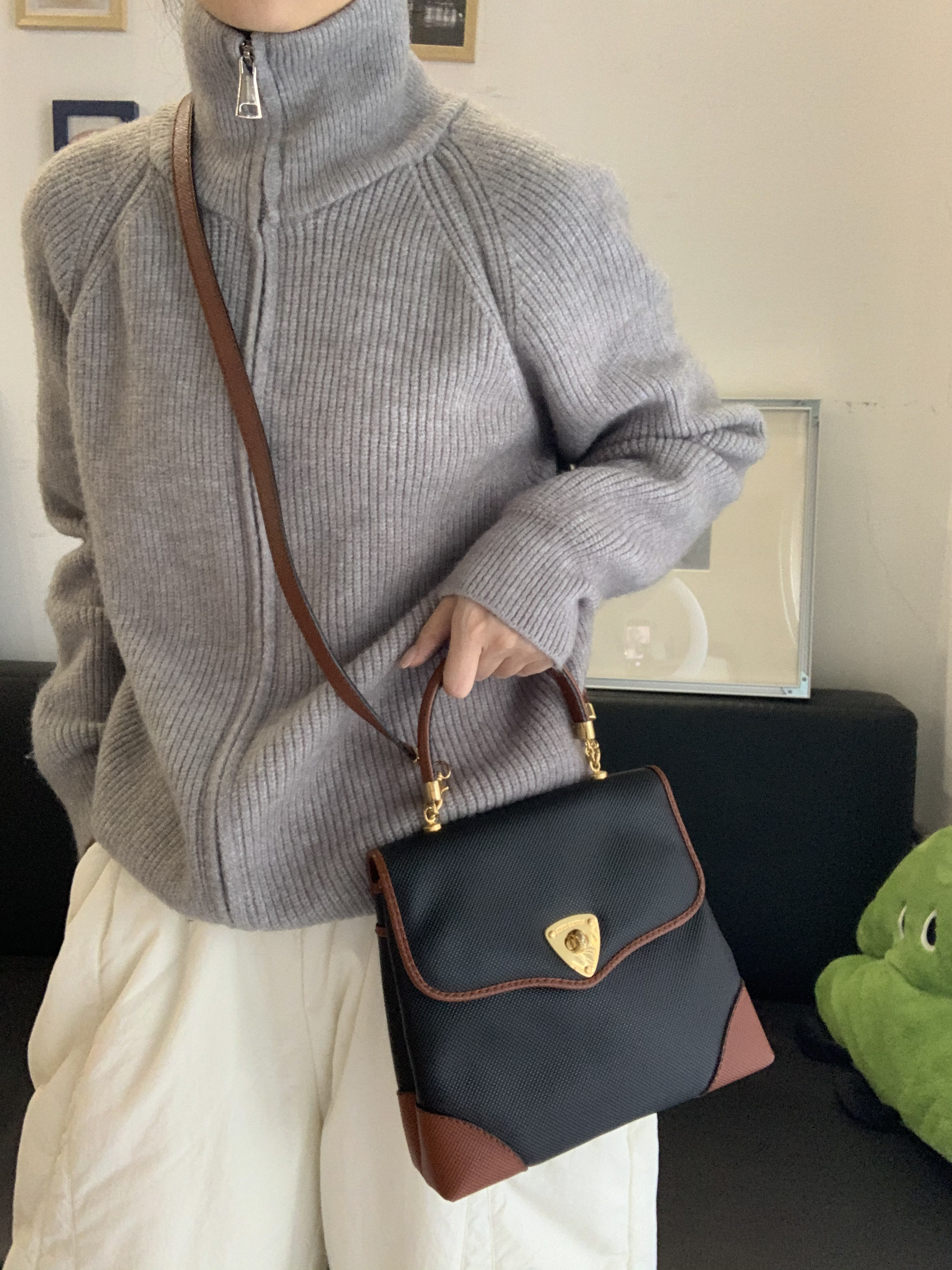 95新 BOTTEGA VENETA/葆蝶家 7 拼色手提斜挎包kelly包