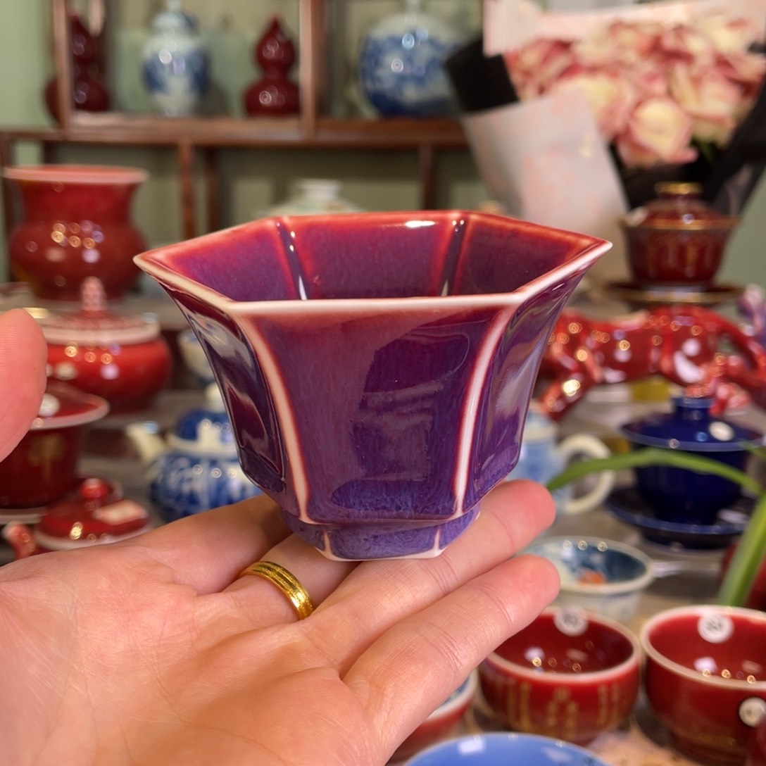 清欢雅玩原矿玫瑰紫福利六方杯