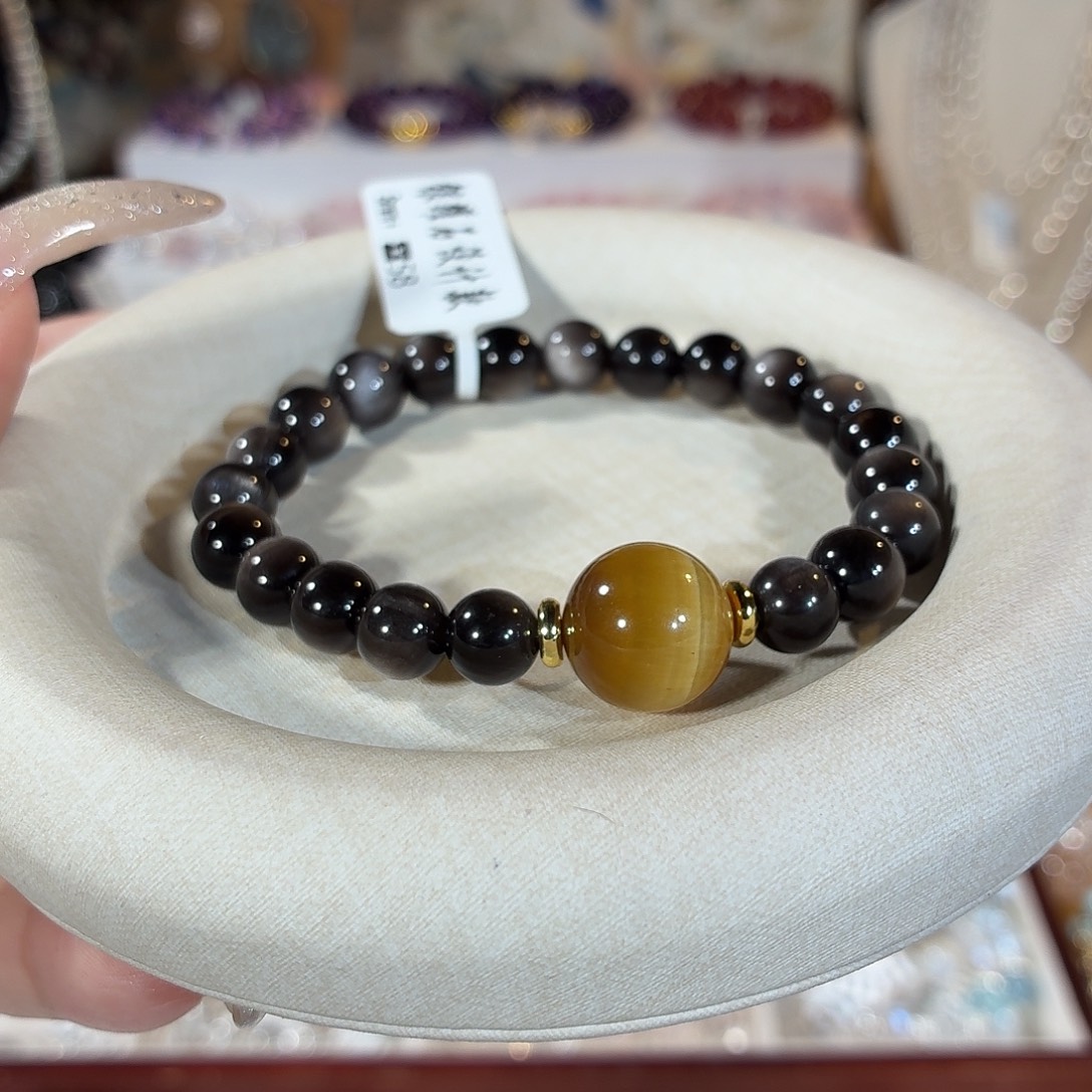 水晶手链未镶嵌银曜石金虎眼设计款8+