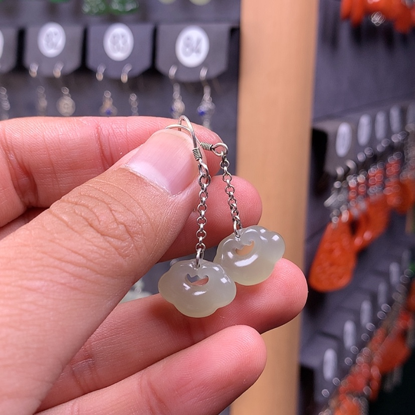 【闪购商品】和田玉耳饰银S925镶嵌