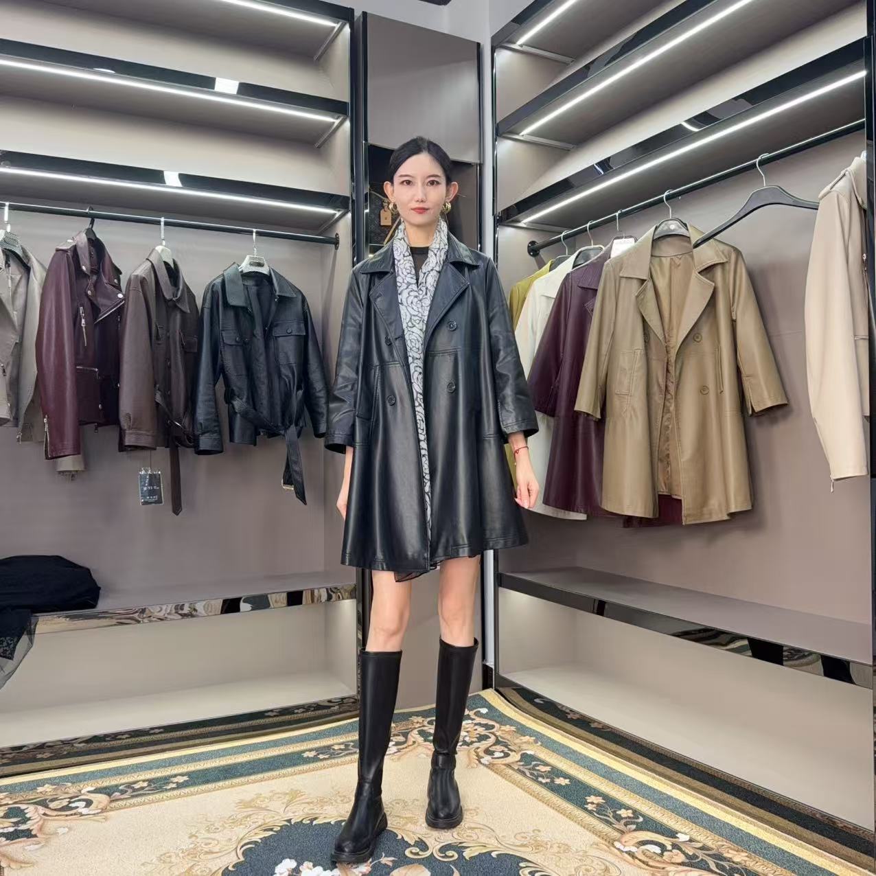 精选秋季外套女装休闲时尚中长款真皮皮衣外套显瘦气质百搭韩版