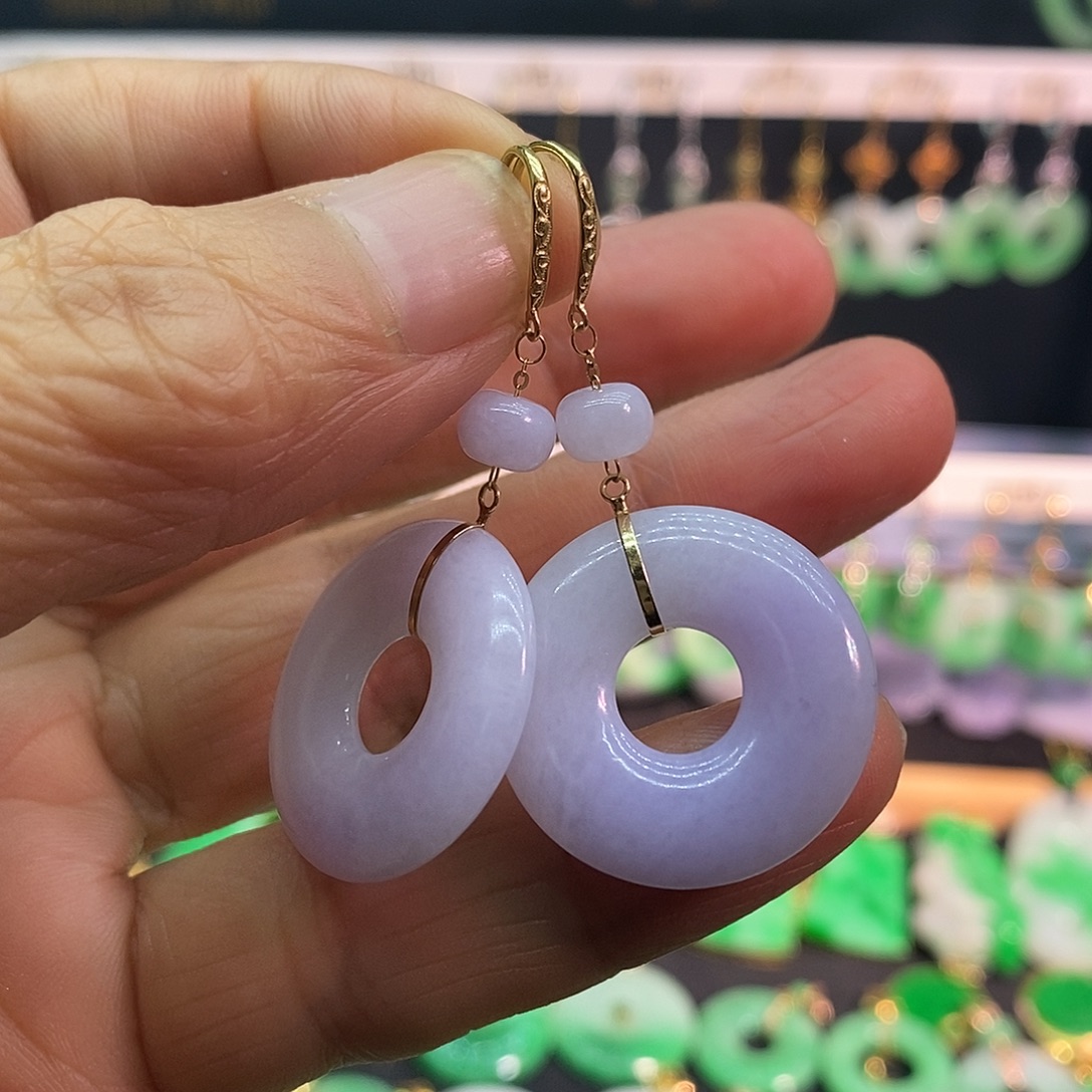 翡翠18K金镶嵌耳饰耳饰