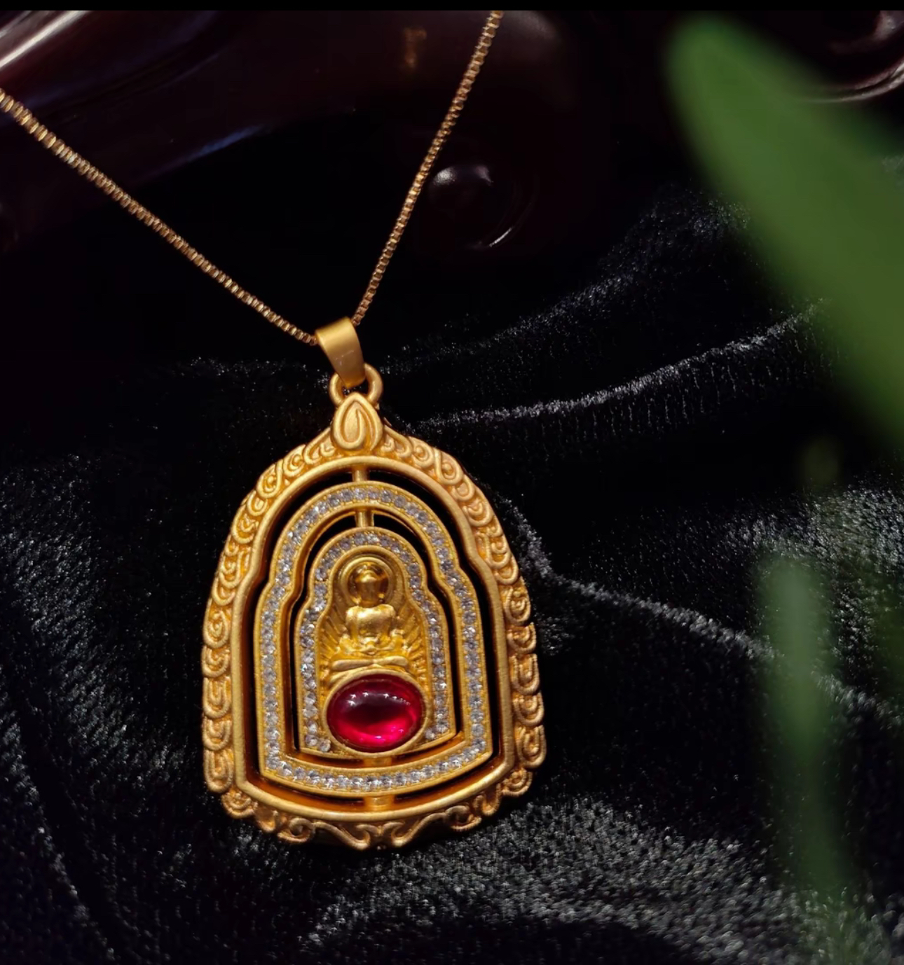 【运转观音吊坠】赠链重工镶嵌民族实心百搭饰品