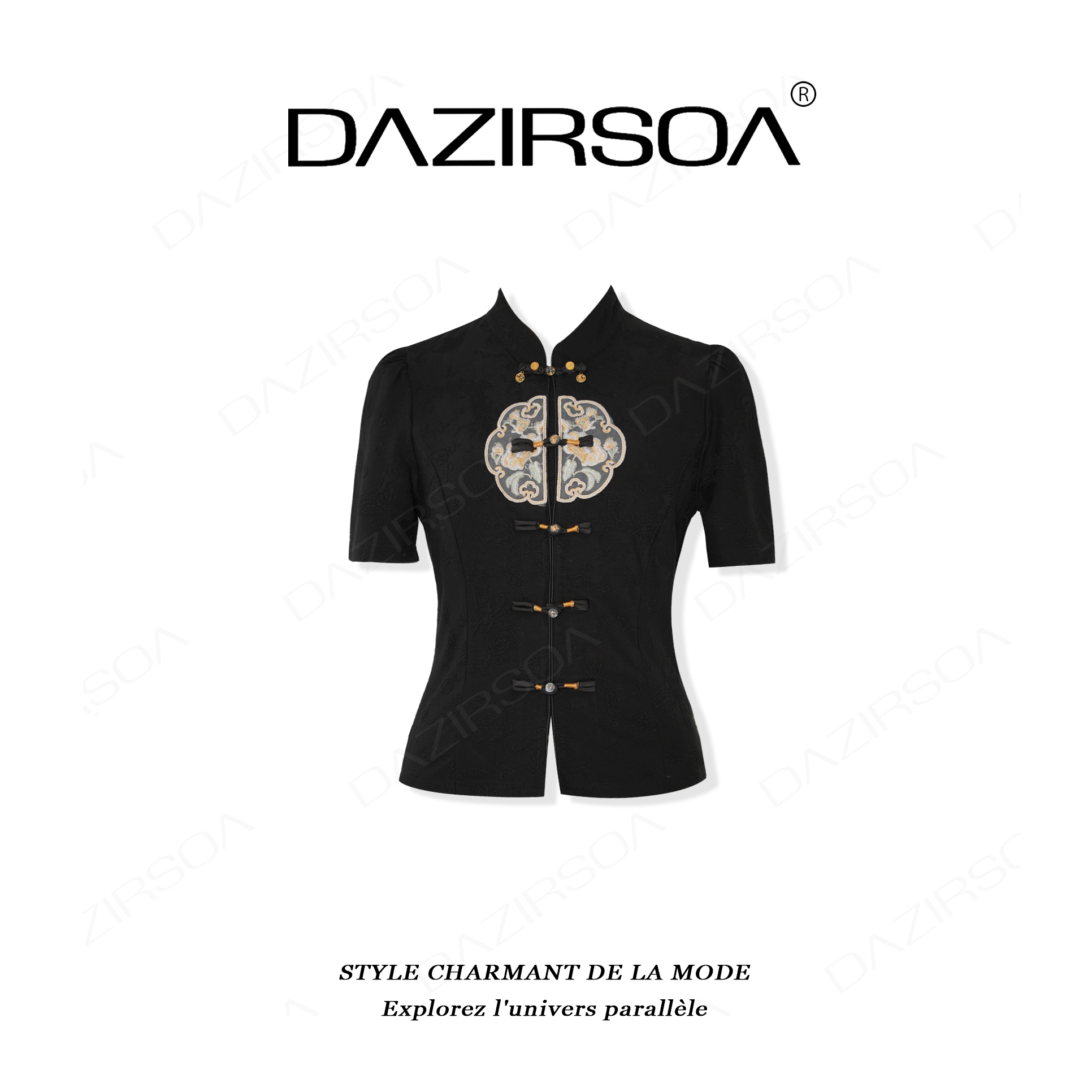 DAZIRSOA/达姿25S/S“琉璃”高级感法绣个性新中式T恤 P778