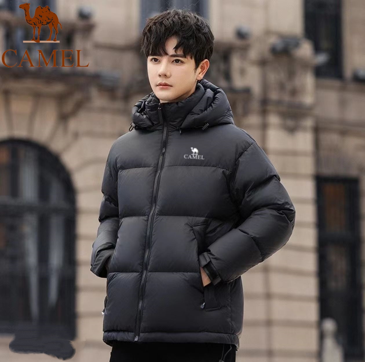 骆驼羽绒服90绒短裤面包服极寒加厚保暖冬季户外男女同款连帽外套