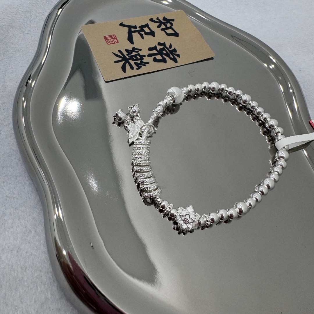 足银手链 足银手链 珠子弯管款 DIY银饰手链 女神节礼物百搭