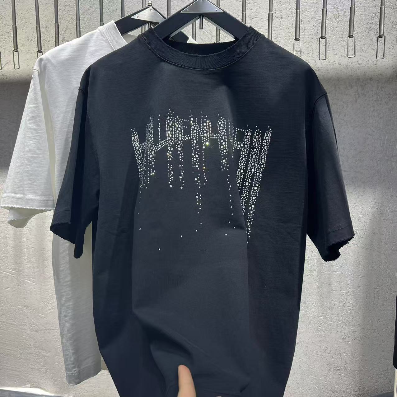 烫钻轻奢痞帅风格宽松高级感男女同款短袖T恤