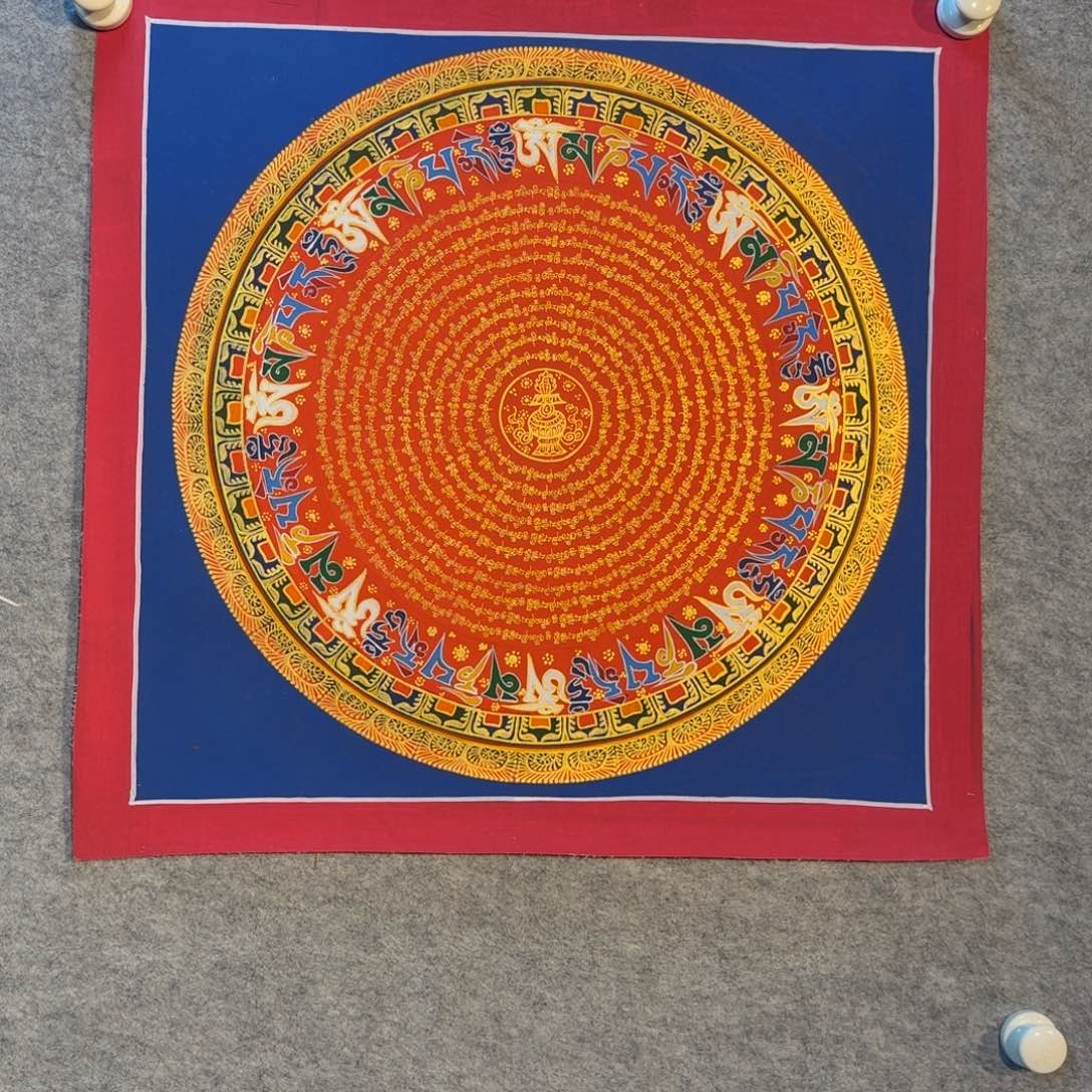 装裱画六字真言纯手绘50*50