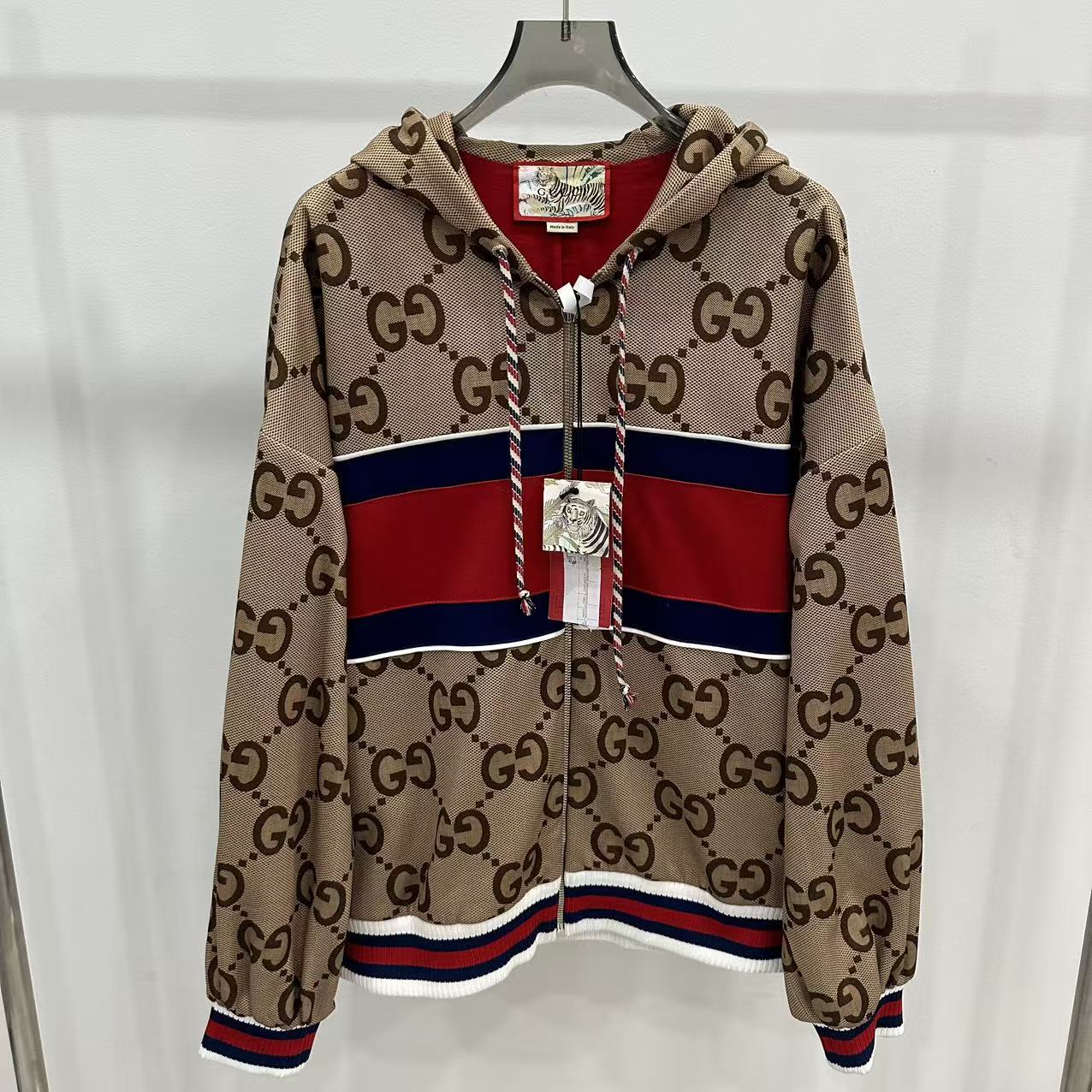 未使用 GUCCI/古驰 满印GG拼色连帽外套/M码