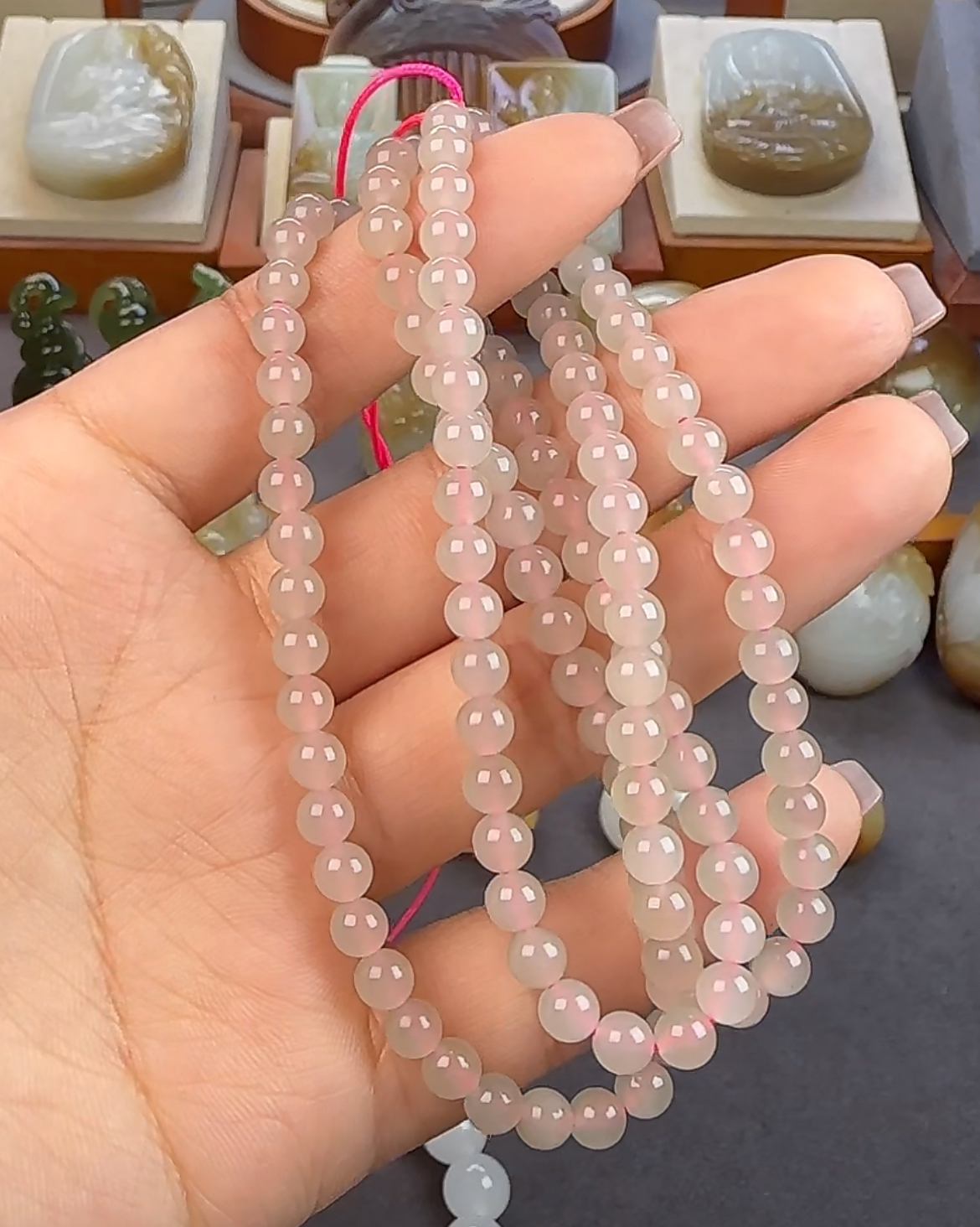 和田玉青海料藕粉卡5m'm108链