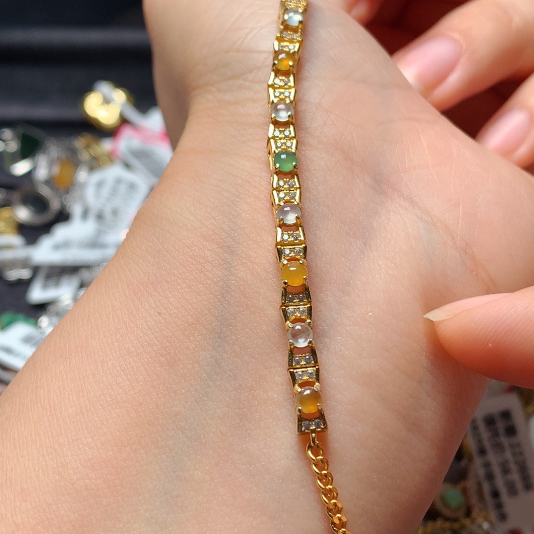 翡翠戒指银S925镶嵌天然翡翠手链