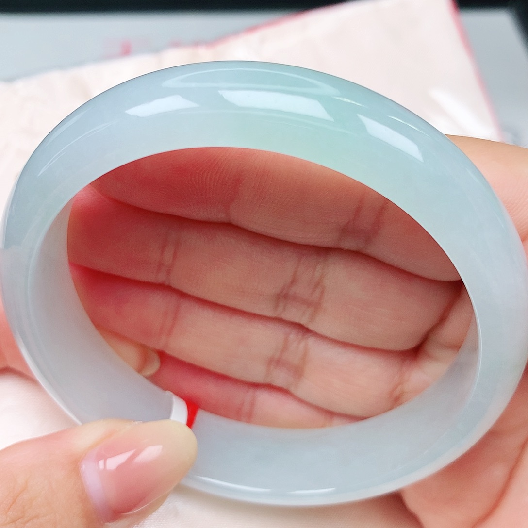 未镶嵌手镯翡翠24冰冰浅绿61圈