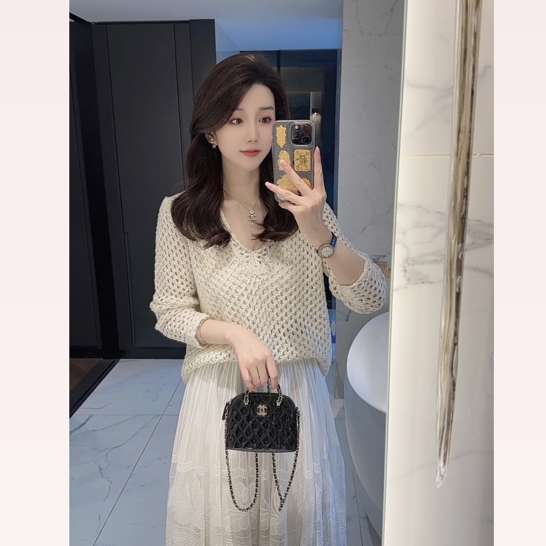【大静静】镂空编织设计优雅温柔上衣1577