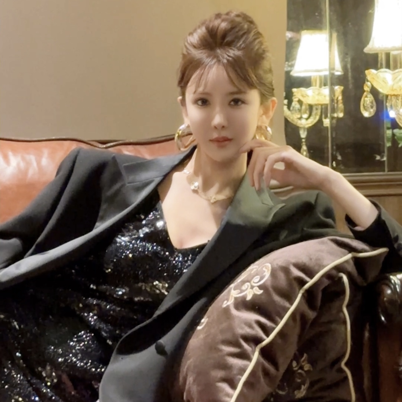 BABY ANNE【Rish Asians】贵气黑亮片管珠斜纹连衣裙/半裙TZ251019