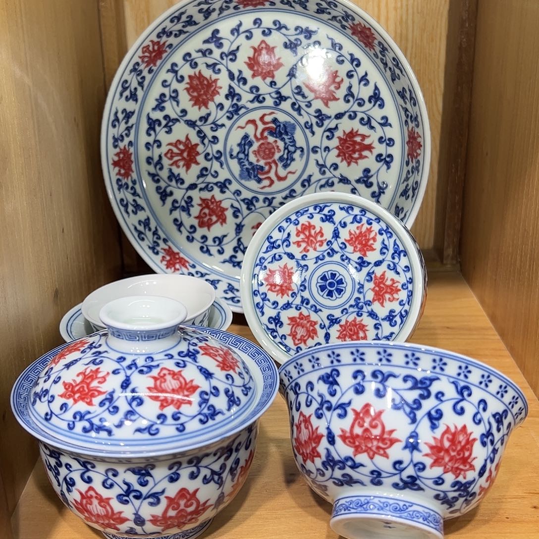 欲***迹青花缠枝莲5件套简装