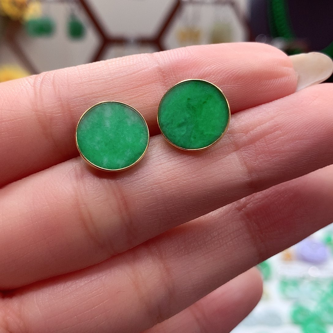 翡翠耳饰18K金镶嵌天然翡翠