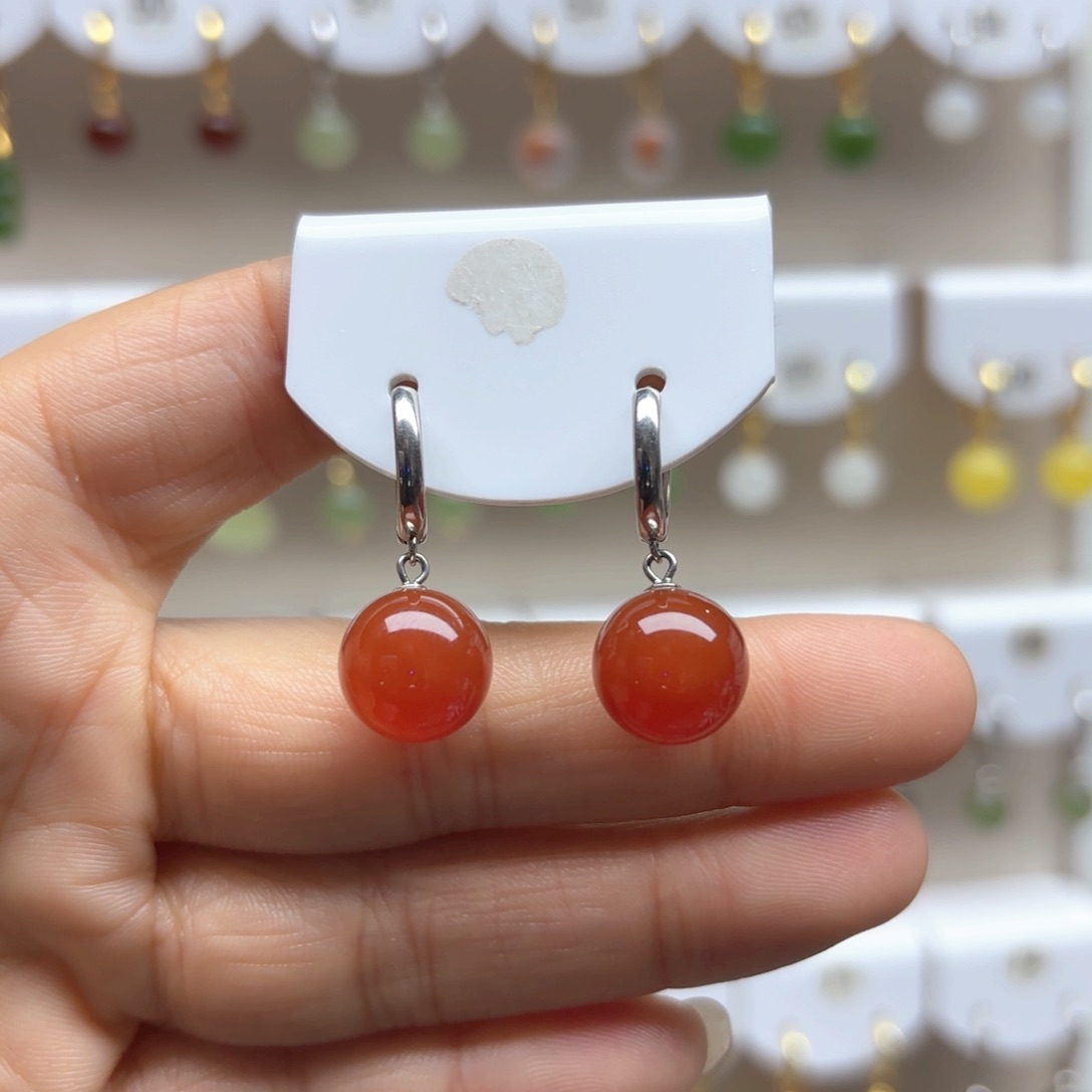 玛瑙/玉髓耳饰银S925镶嵌