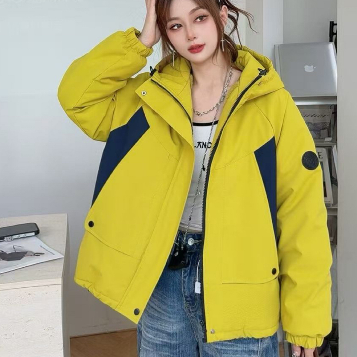 冬季爆款加绒加厚冲风衣棉服