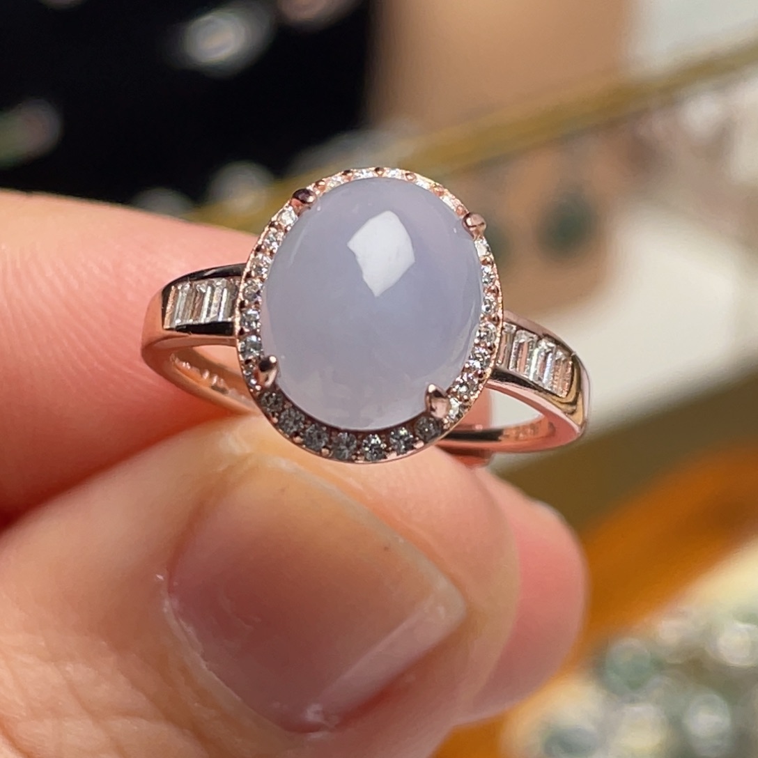 翡翠戒指银S925镶嵌纯天然缅甸翡翠