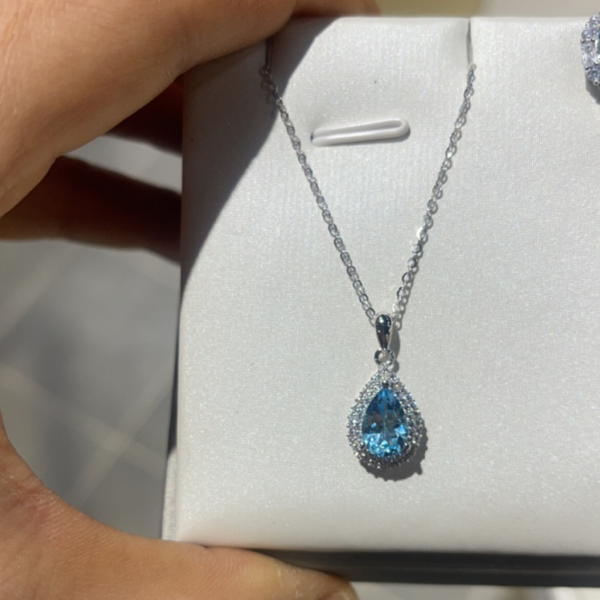 链子925银合成锆石 925银蓝眼泪项链吊坠奢百搭女生