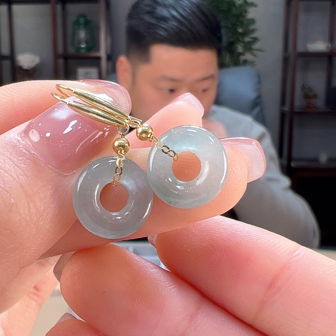 翡翠耳饰18K金镶嵌耳环18