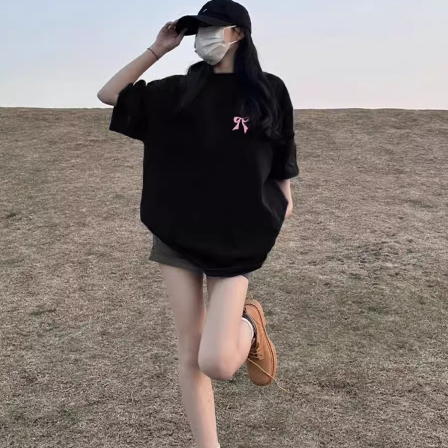 美式复古短袖t恤女2025夏季新款宽松休闲简约印花高级感半袖上衣