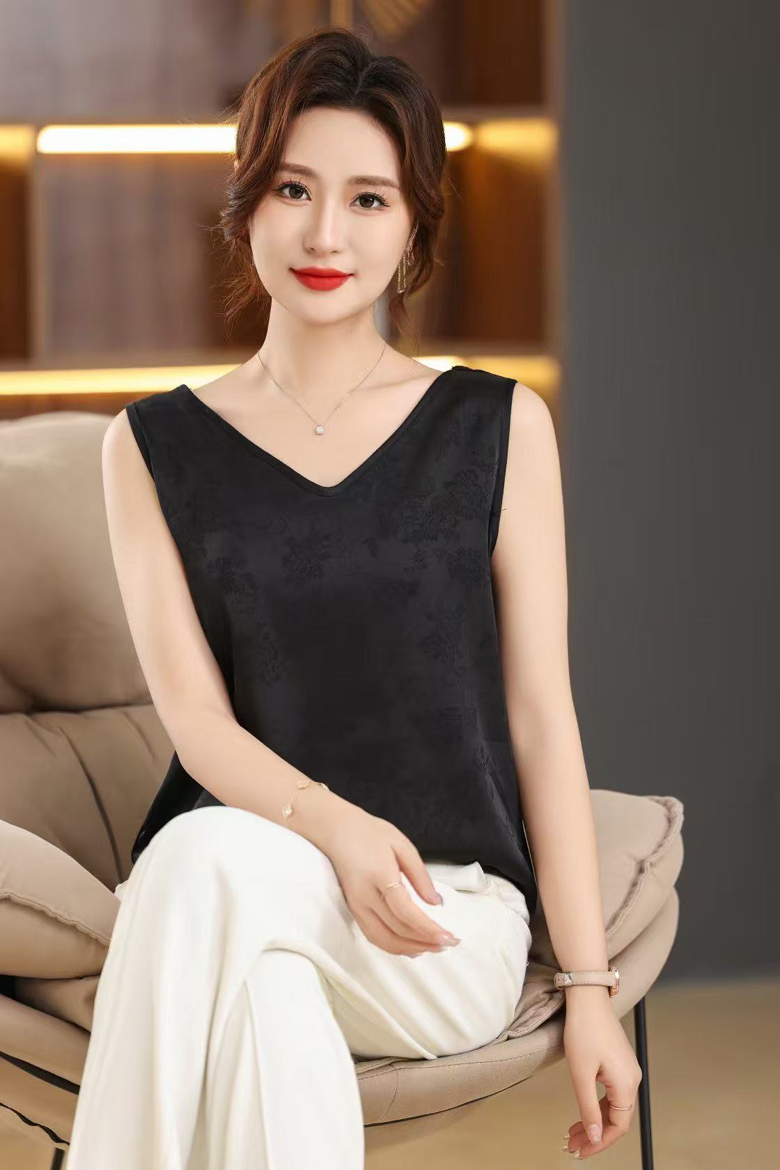 桑蚕丝新中式国风 前后两穿女士提花缎背心 百搭外穿内搭日常舒适