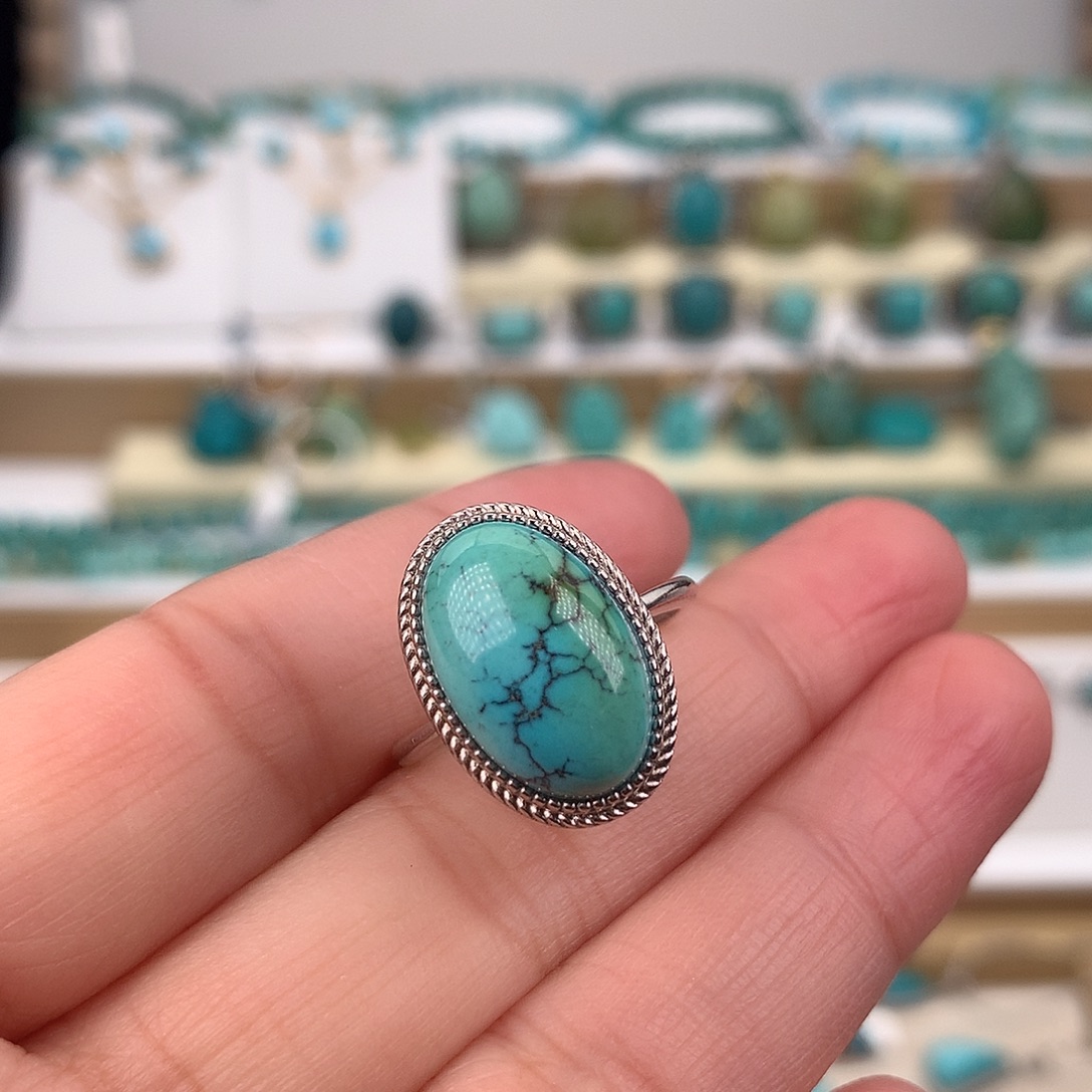 绿松石银S925镶嵌戒指