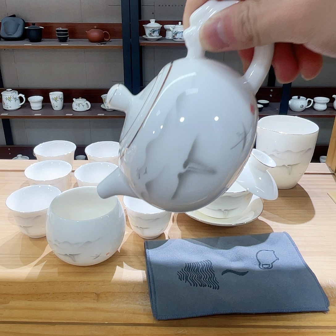 高端羊脂玉茶具套装