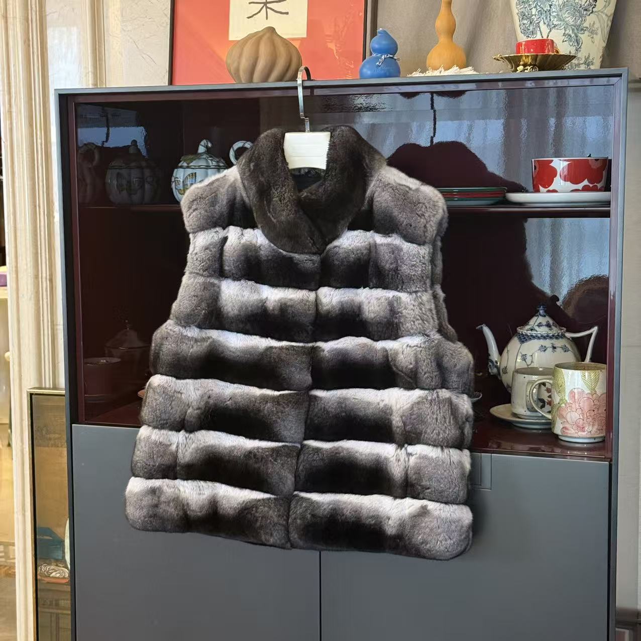 MYL 2025秋冬新品龙猫皮草马甲立领无袖时尚皮毛一体时尚上衣