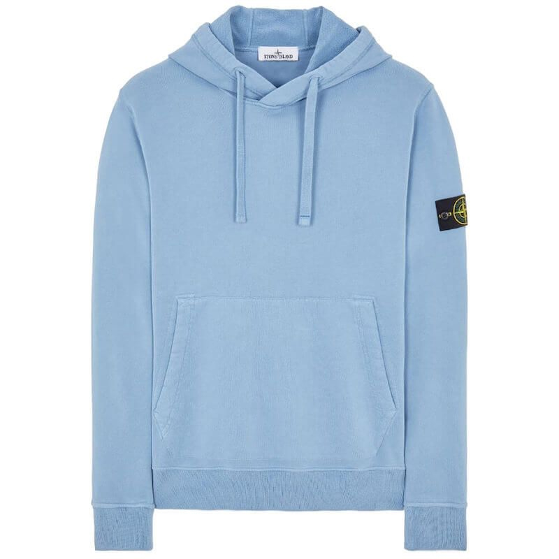STONE ISLAND石头岛 SS23 Logo贴花抽绳连帽套头长袖卫衣蓝色