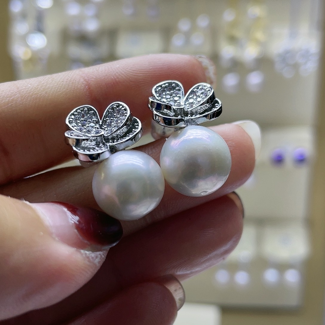 淡水珍珠耳饰银S925镶嵌