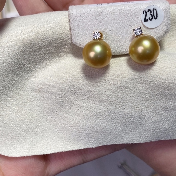 海水珍珠耳钉18K金镶嵌