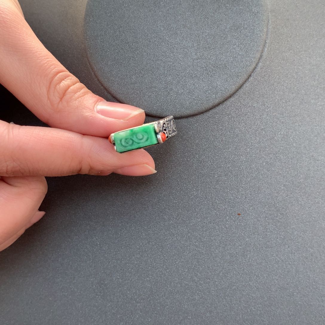 翡翠戒指银S925镶嵌木*