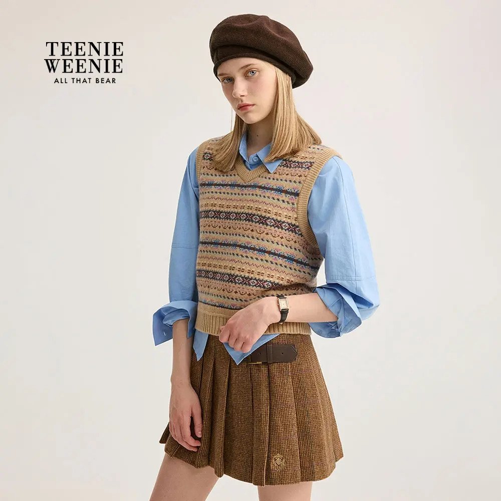 TeenieWeenie小熊毛针织衫25舒适多色菲尔岛V领背心女TTKN254901P