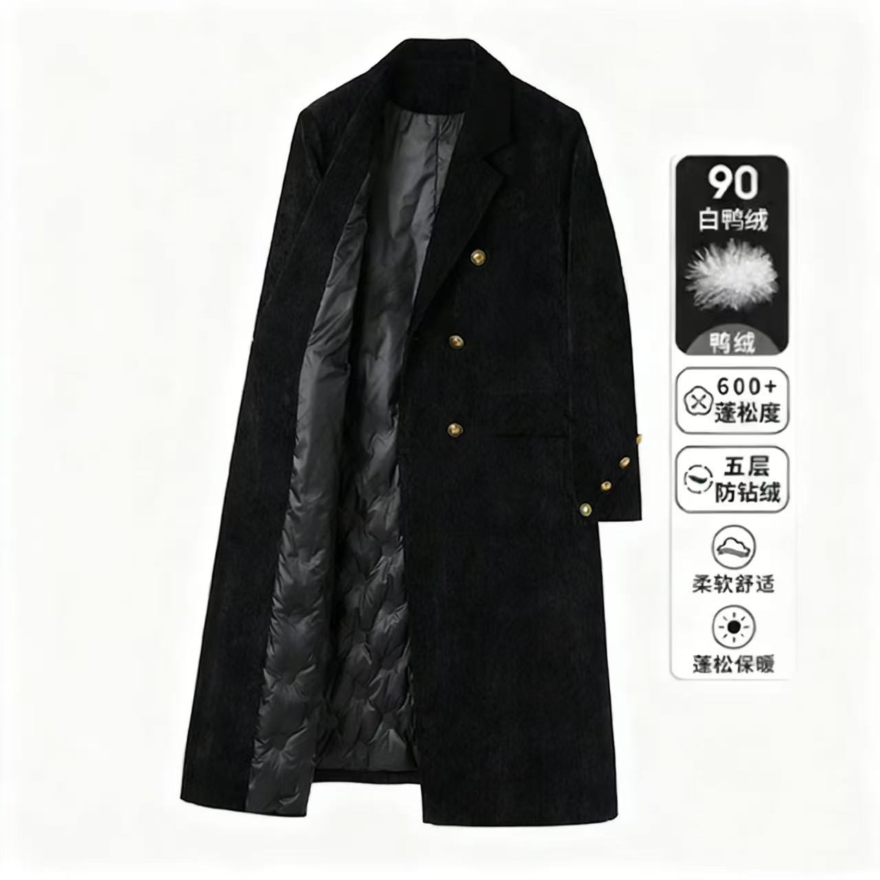 90白鸭绒西装羽绒服加厚雪尼尔2025新款冬季长款外套