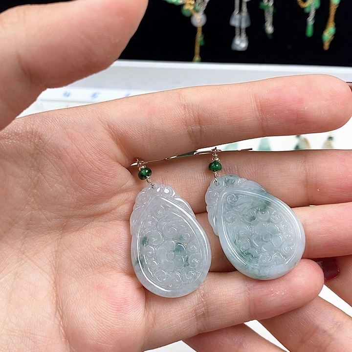 翡翠银S925镶嵌耳饰