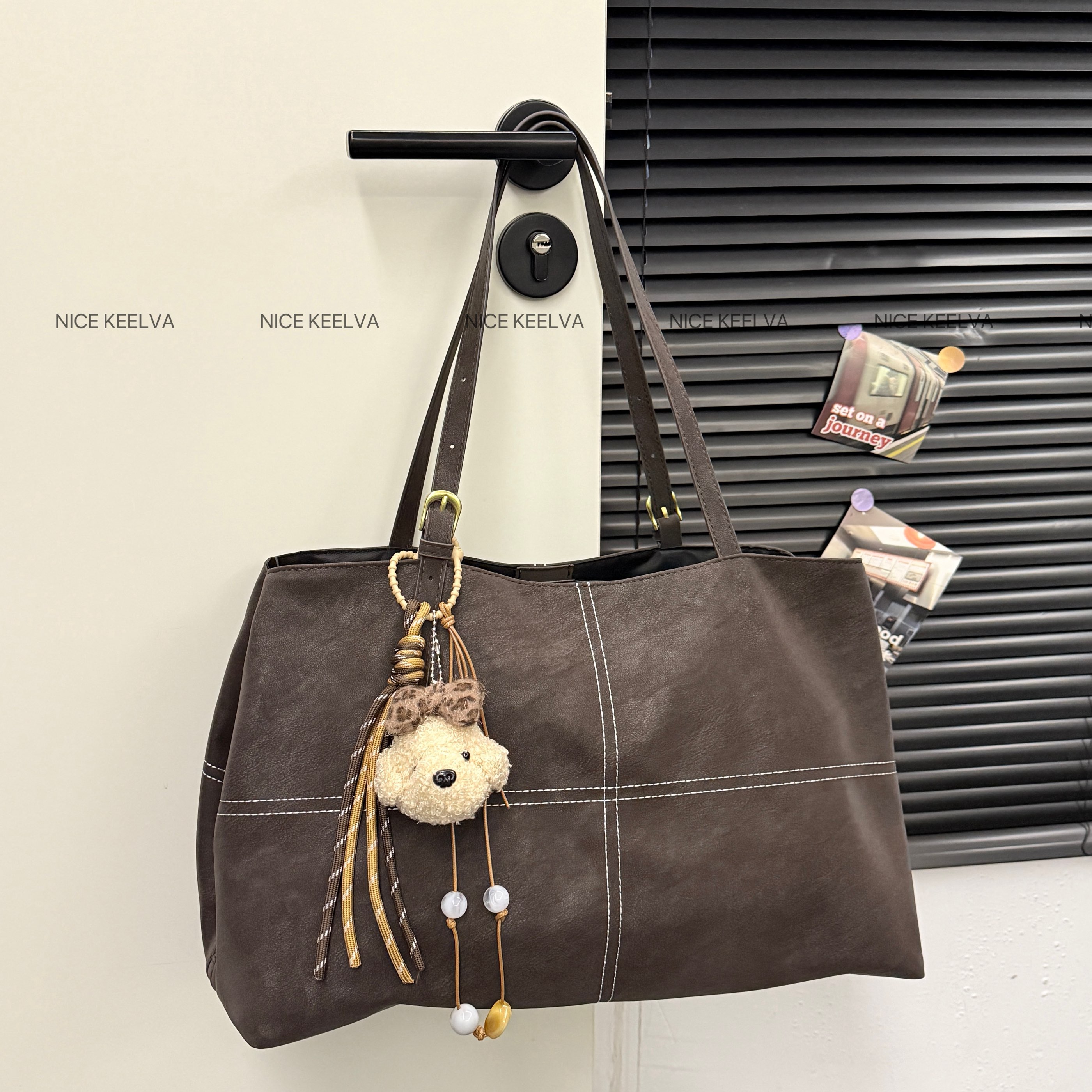 高级感复古多口袋托特包2025单肩新款简约百搭大容量单肩包