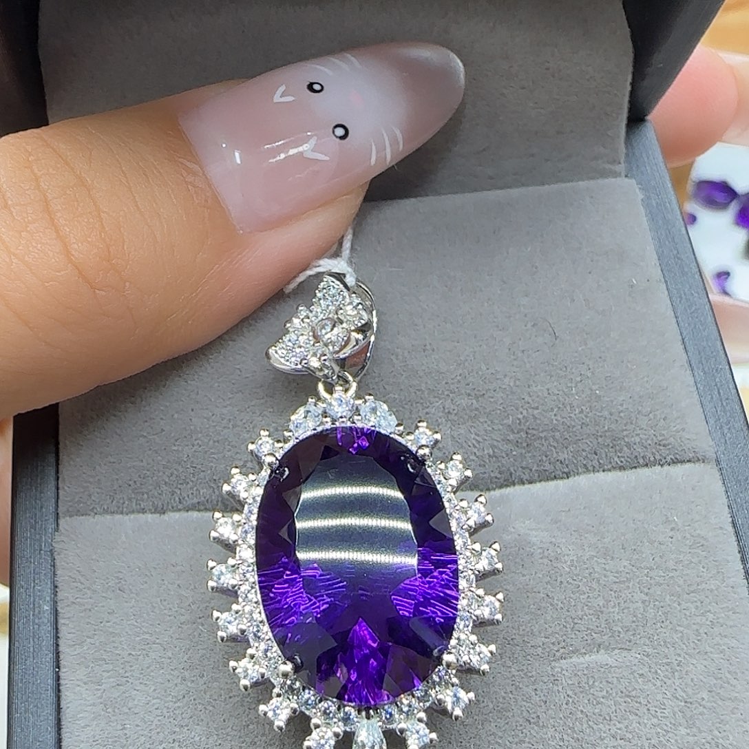 没***行珠宝半成品水晶银S925镶嵌纯天然无优化紫水晶Q