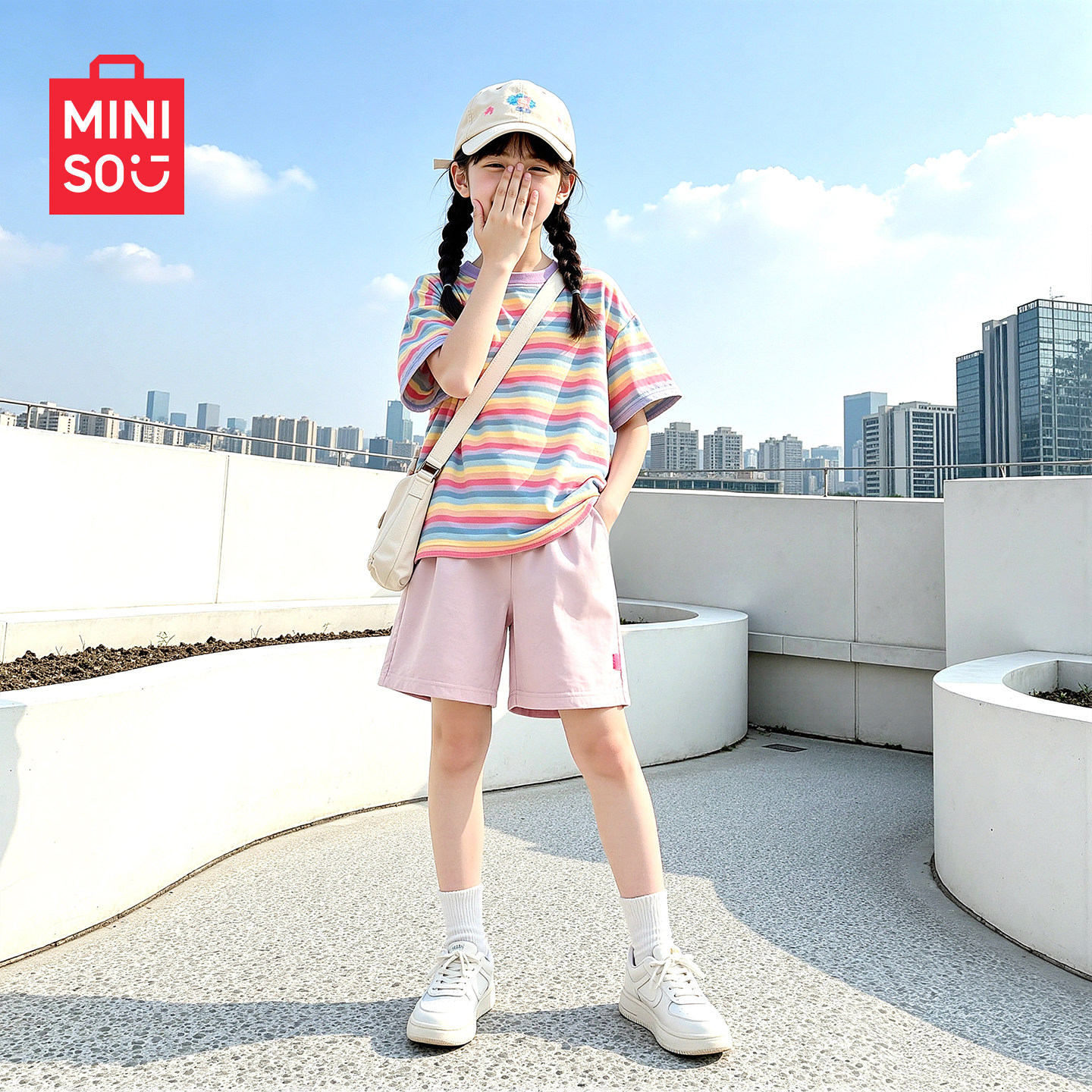 名创优品女童夏季套装2026新款宽松休闲女孩短袖t恤宽松运动短裤