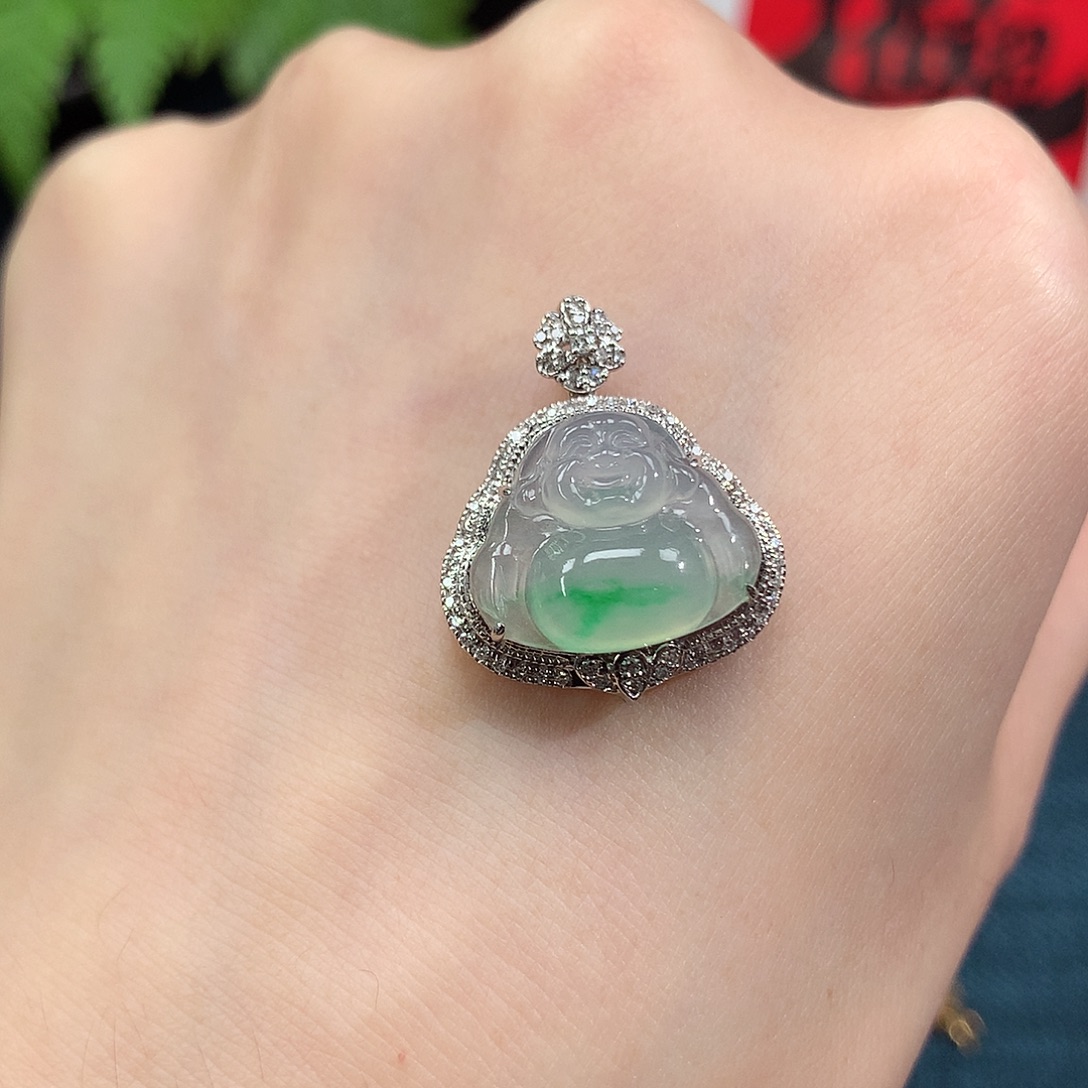 翡翠18K金镶嵌吊坠(不含链)