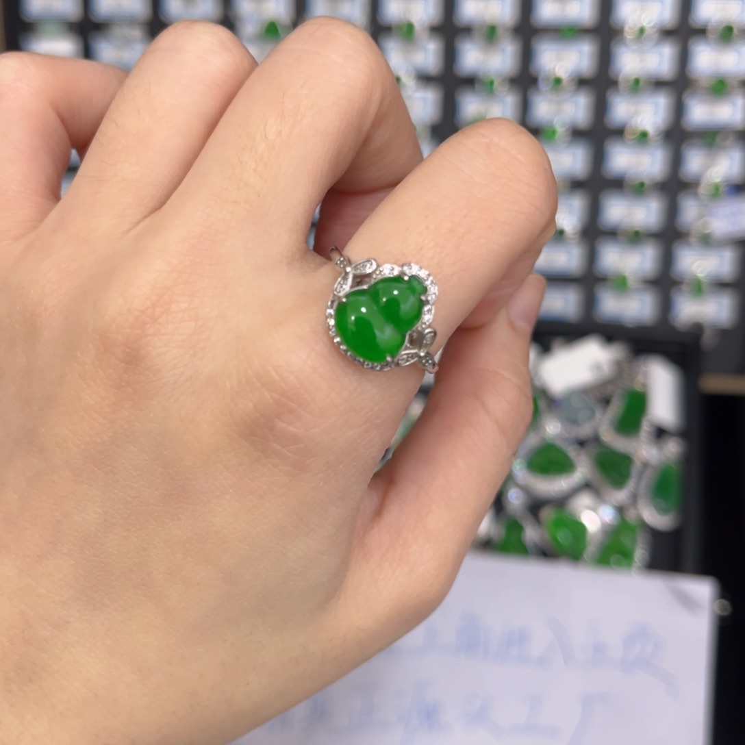 翡翠银S925镶嵌戒指卡12葫芦戒指