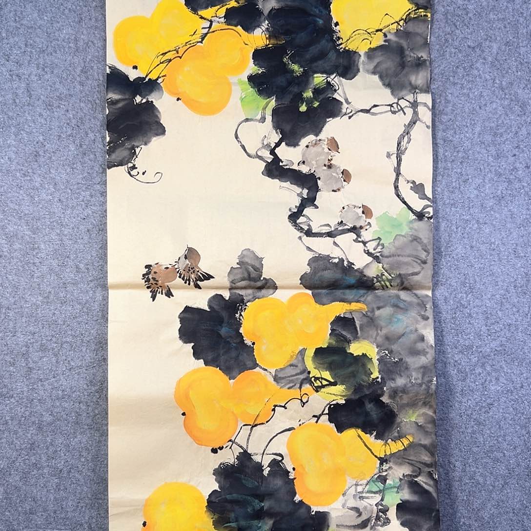 国画682 花鸟在树丛的顶端鸣叫叫声