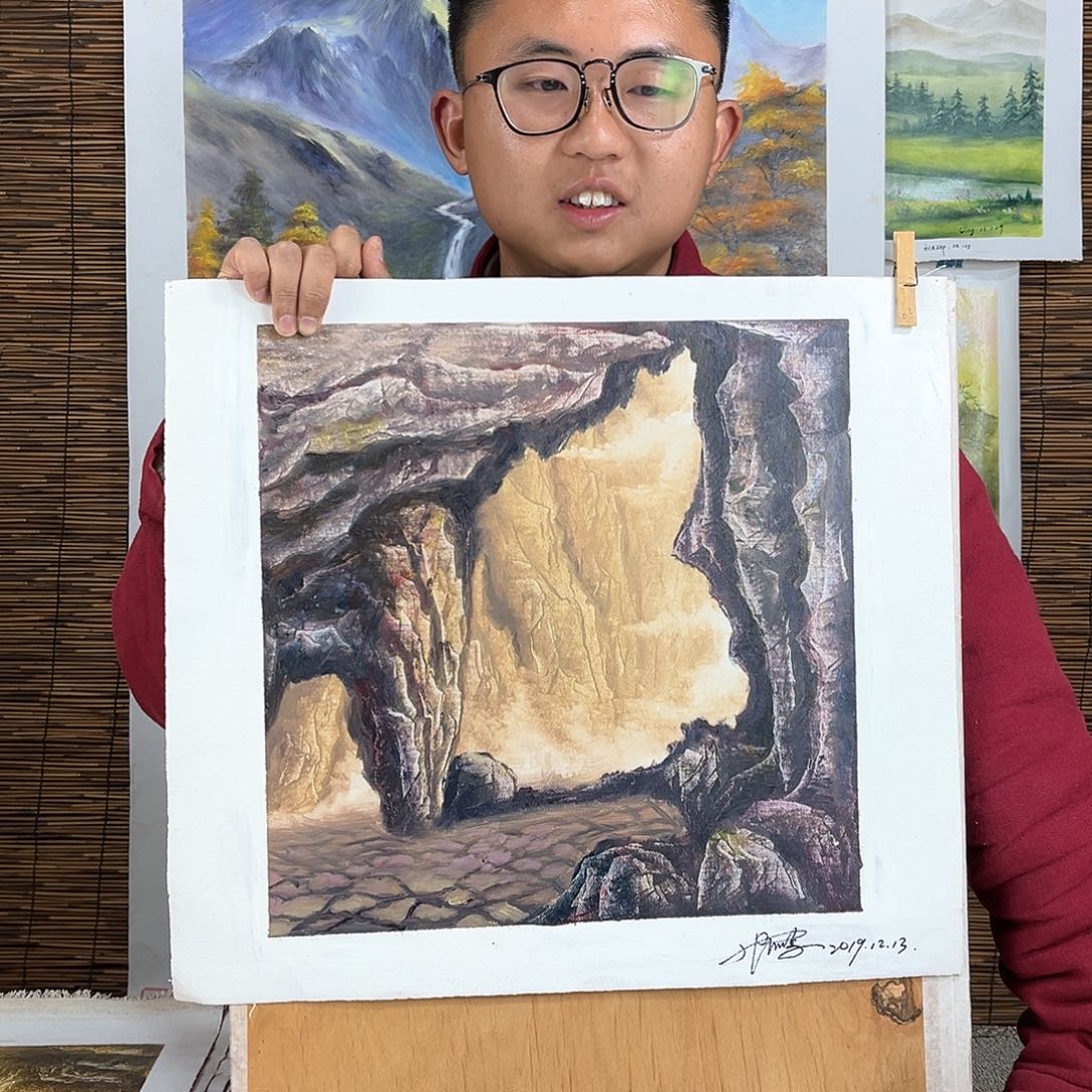 油画行路人小院绘画作品竞拍成功了