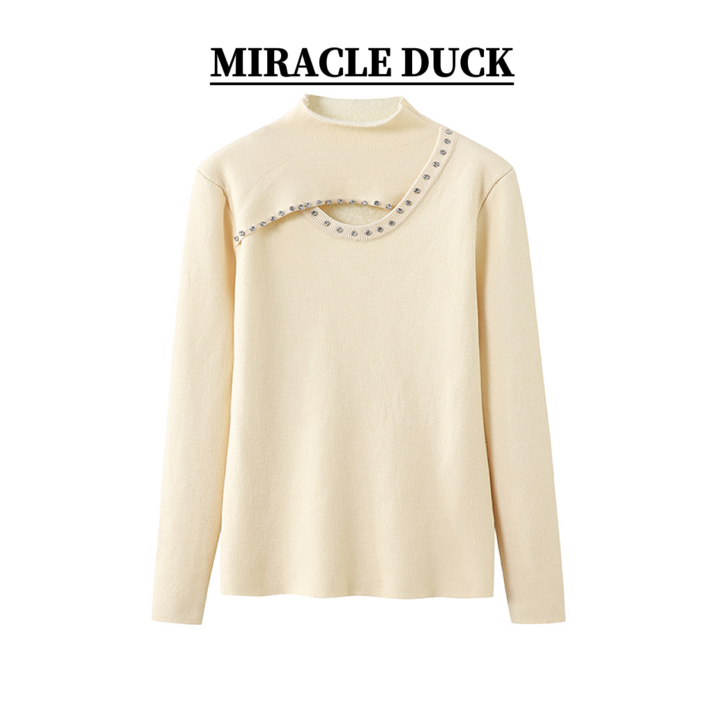 6号【茉莉雪松】秋冬轻奢气质圆领重工钉珠镂空设计长袖针织衫C1471