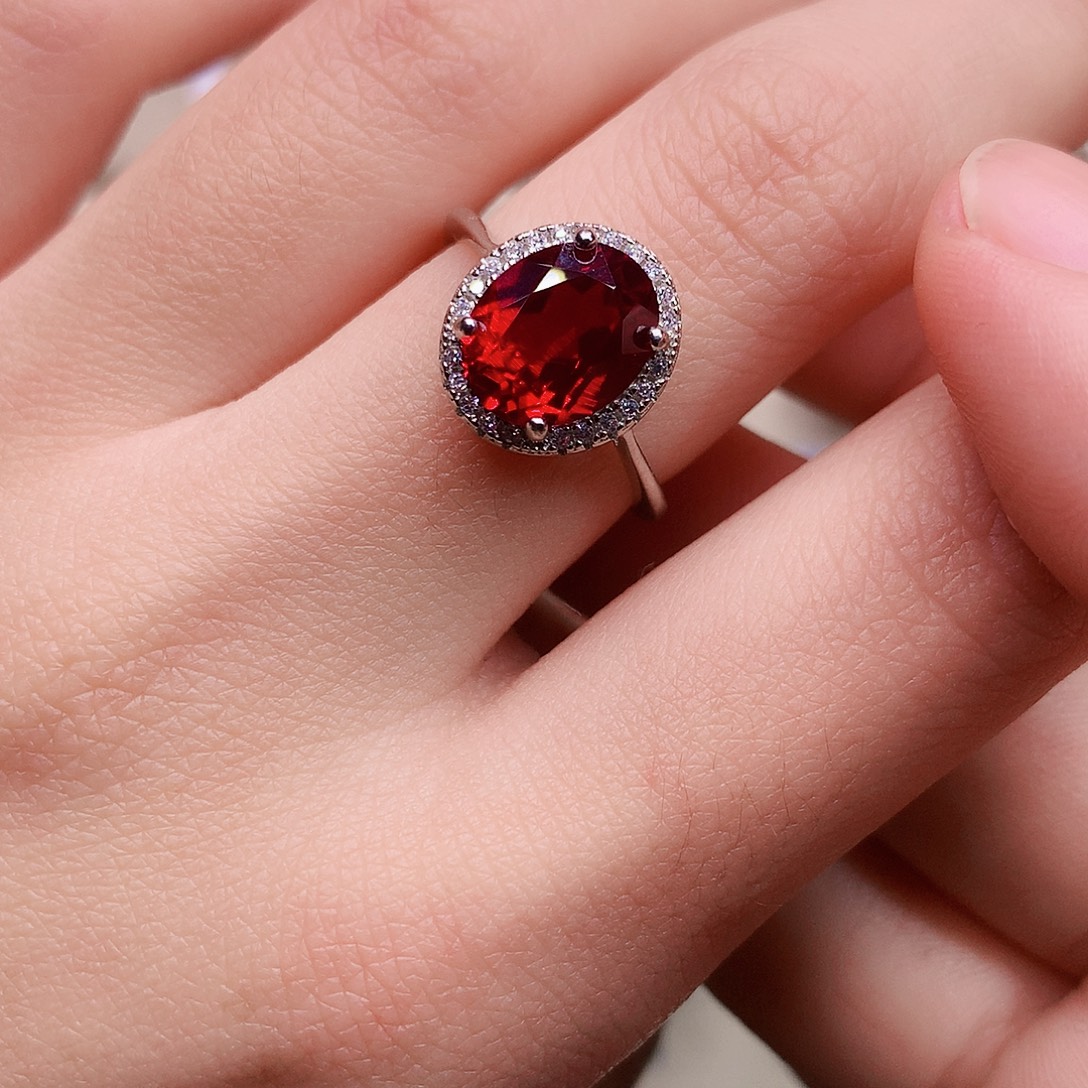 戒指银S925镶嵌红宝石